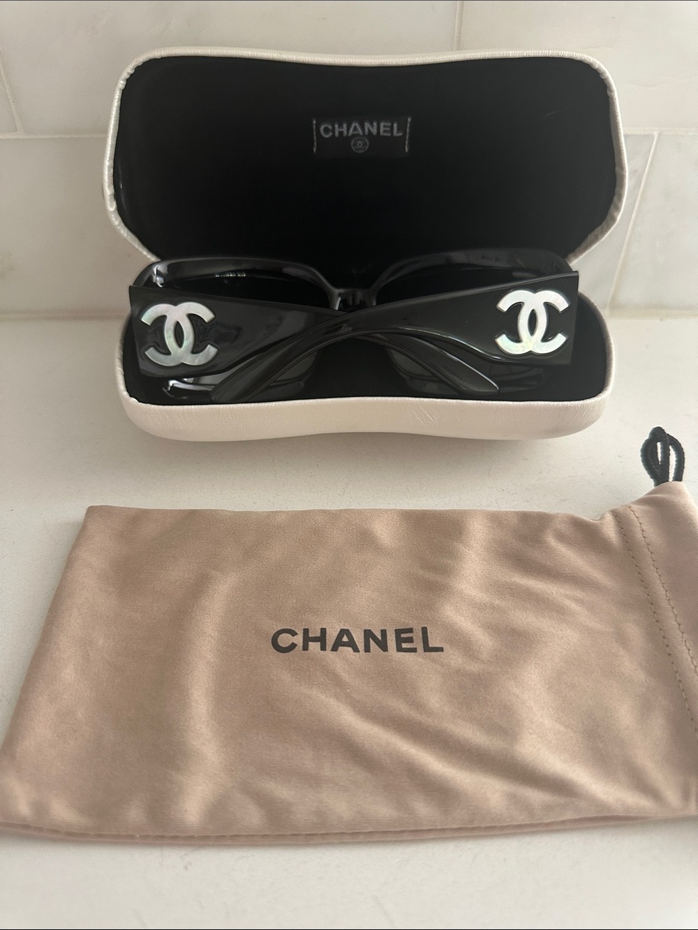 CHANEL Mother of Pearl 5076-H Black Square CC Sunglasses - Box/Case/Cloth AUTH - Picture 12 of 12